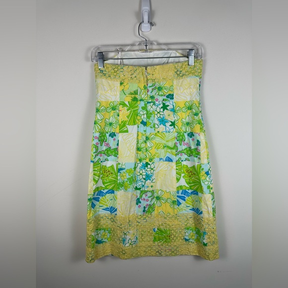 Lilly Pulitzer Bowen Patchwork Gator Green Yellow Blue Strapless Dress Sz 2 EUC - Picture 7 of 7
